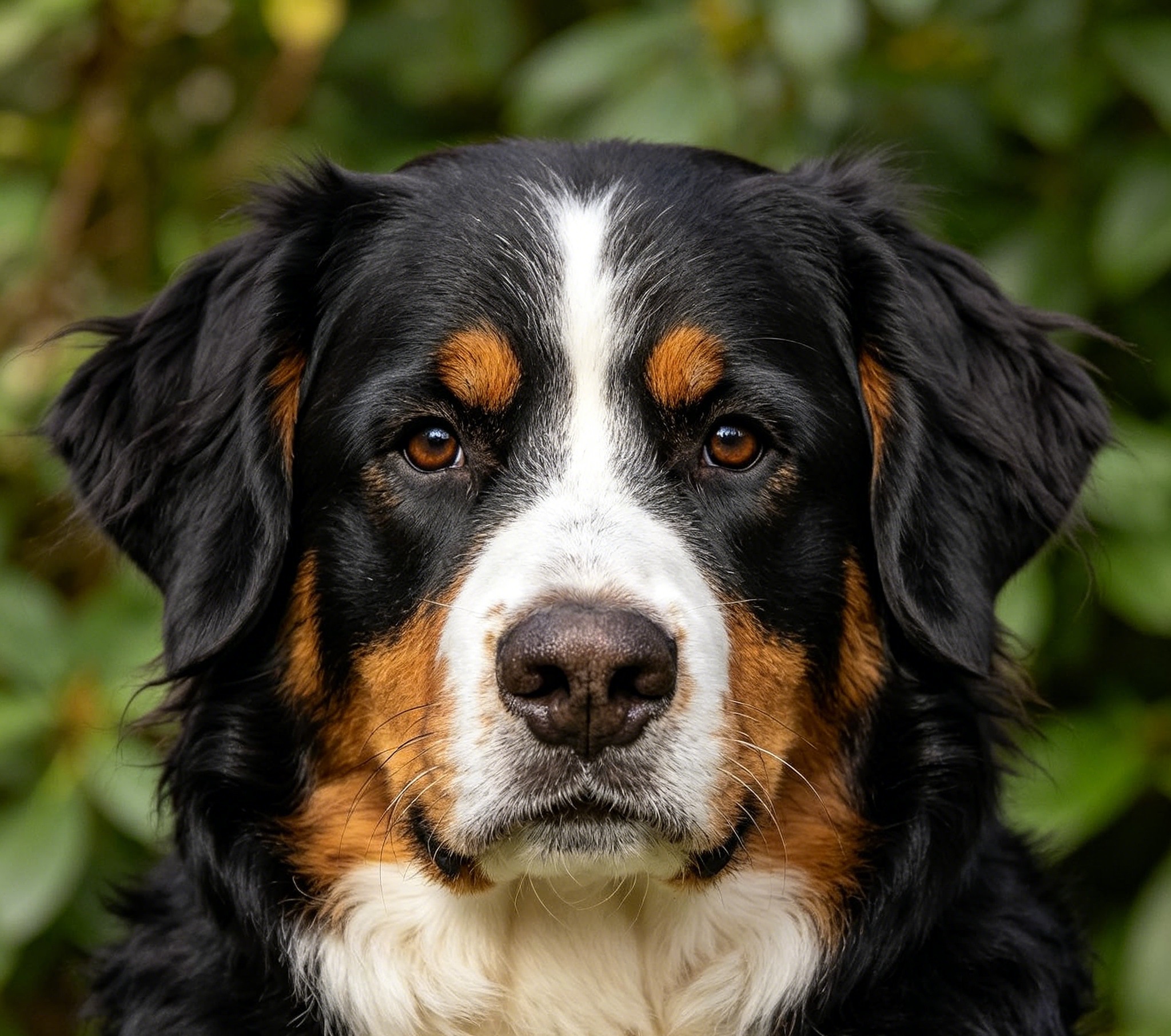 Adult Bernese Mountain Dog with classic tricolor coat and white chest blaze