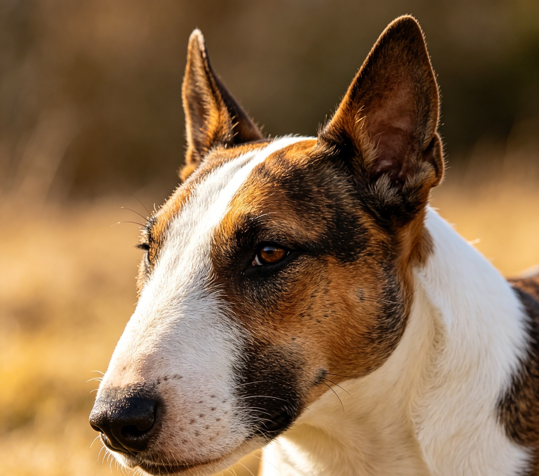 White Bull Terrier showing its distinctive egg-shaped head and muscular build