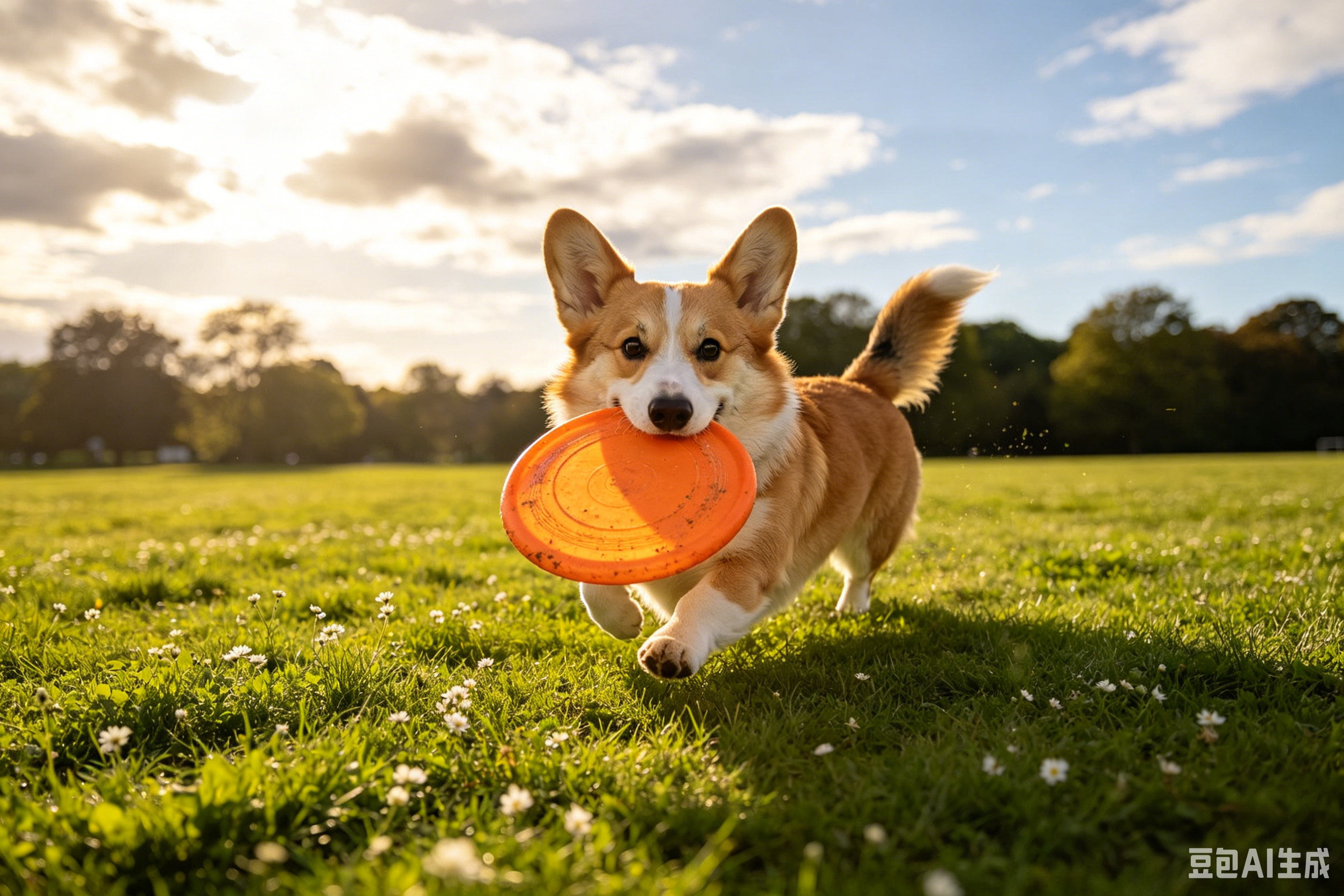 Corgi playing outside