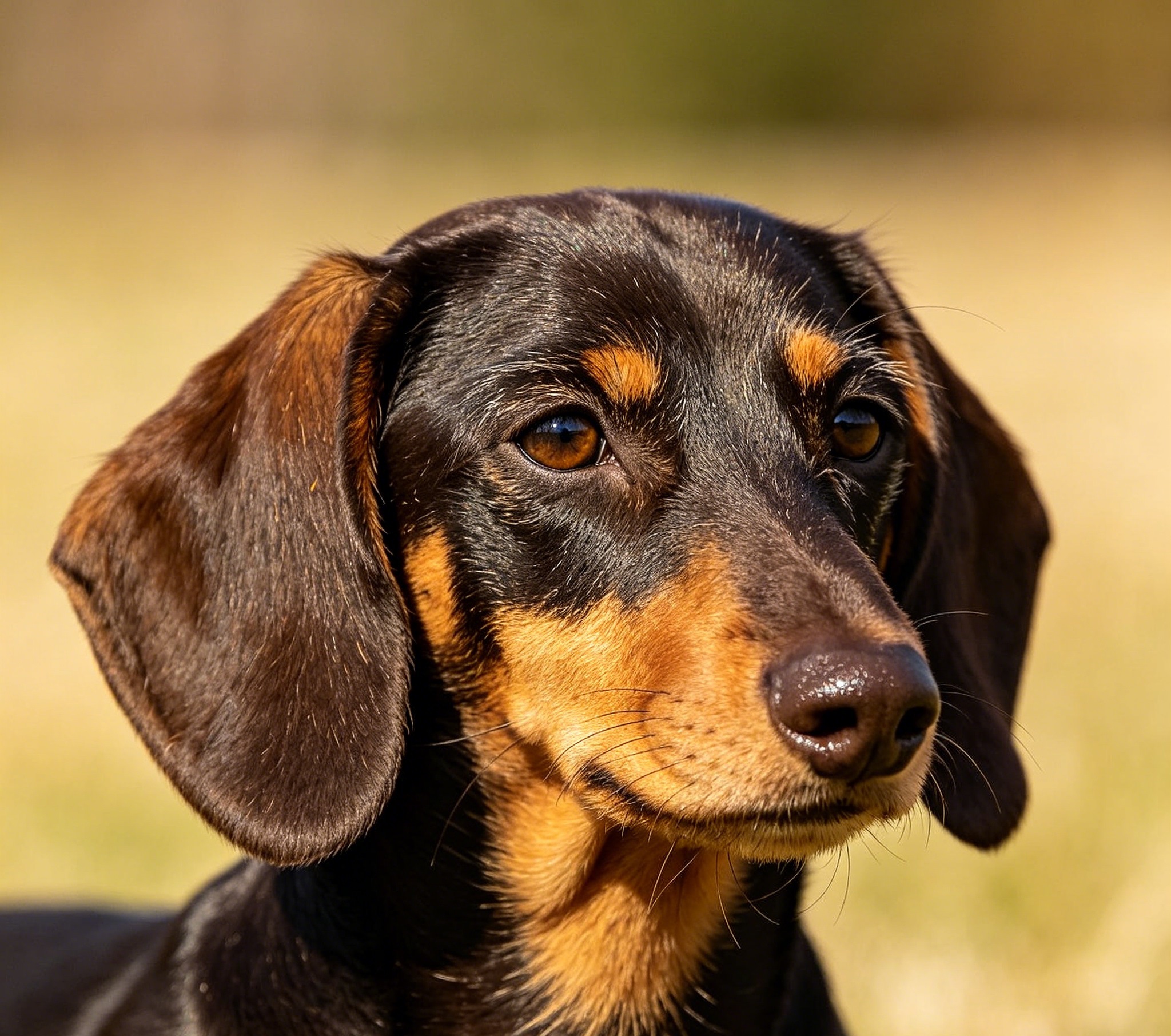 Adult Dachshund standing in profile, showing the breed's elongated body and short legs