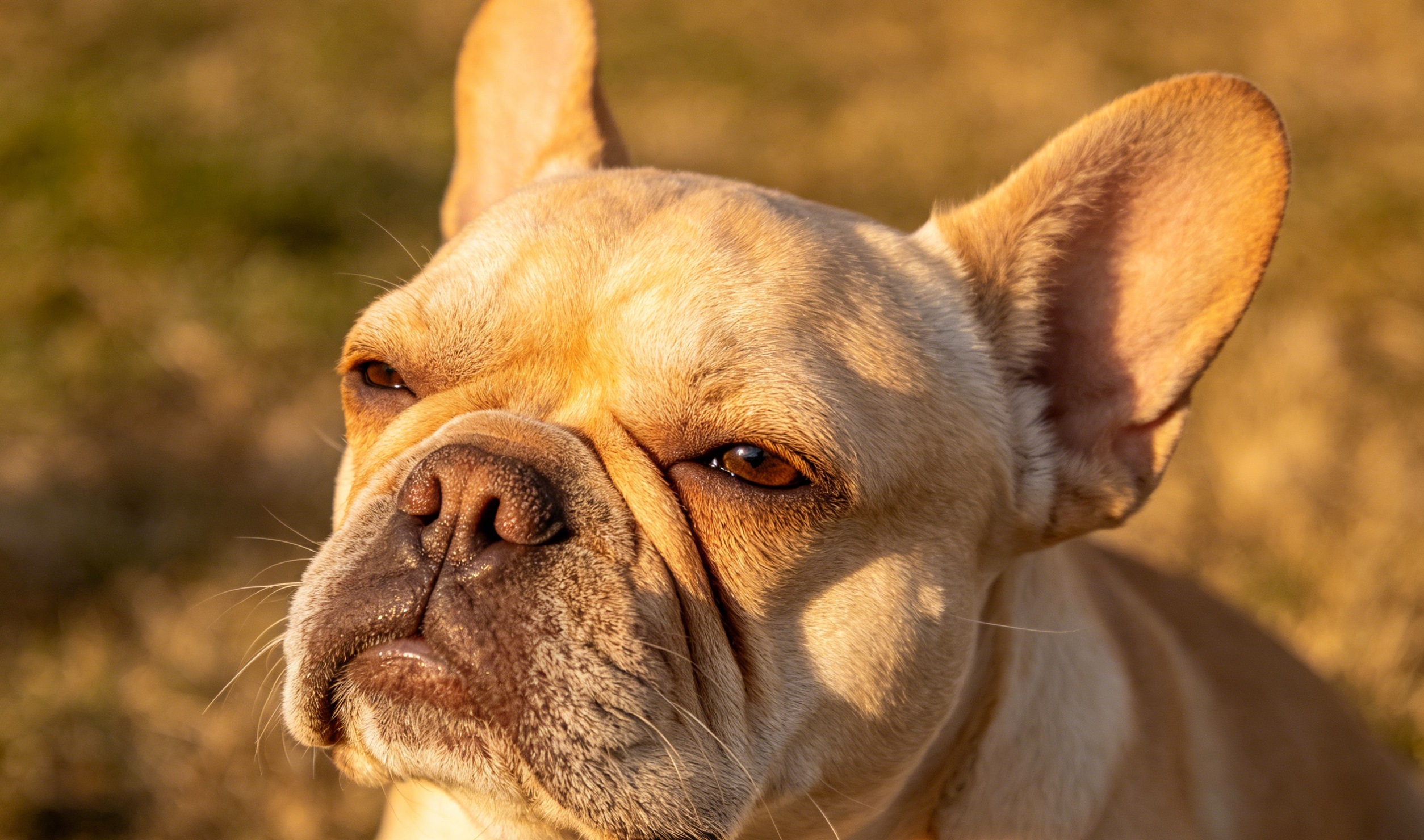 Adult French Bulldog with upright bat ears, a wrinkled flat face, and a stocky compact body