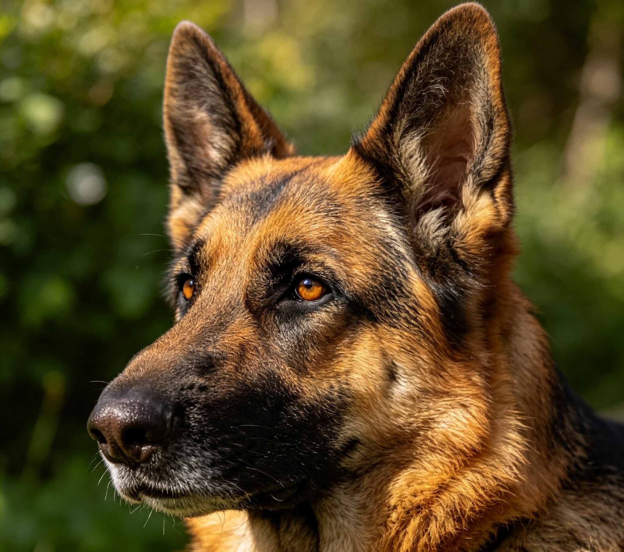 Adult German Shepherd standing alert with erect ears and a black-and-tan saddle coat