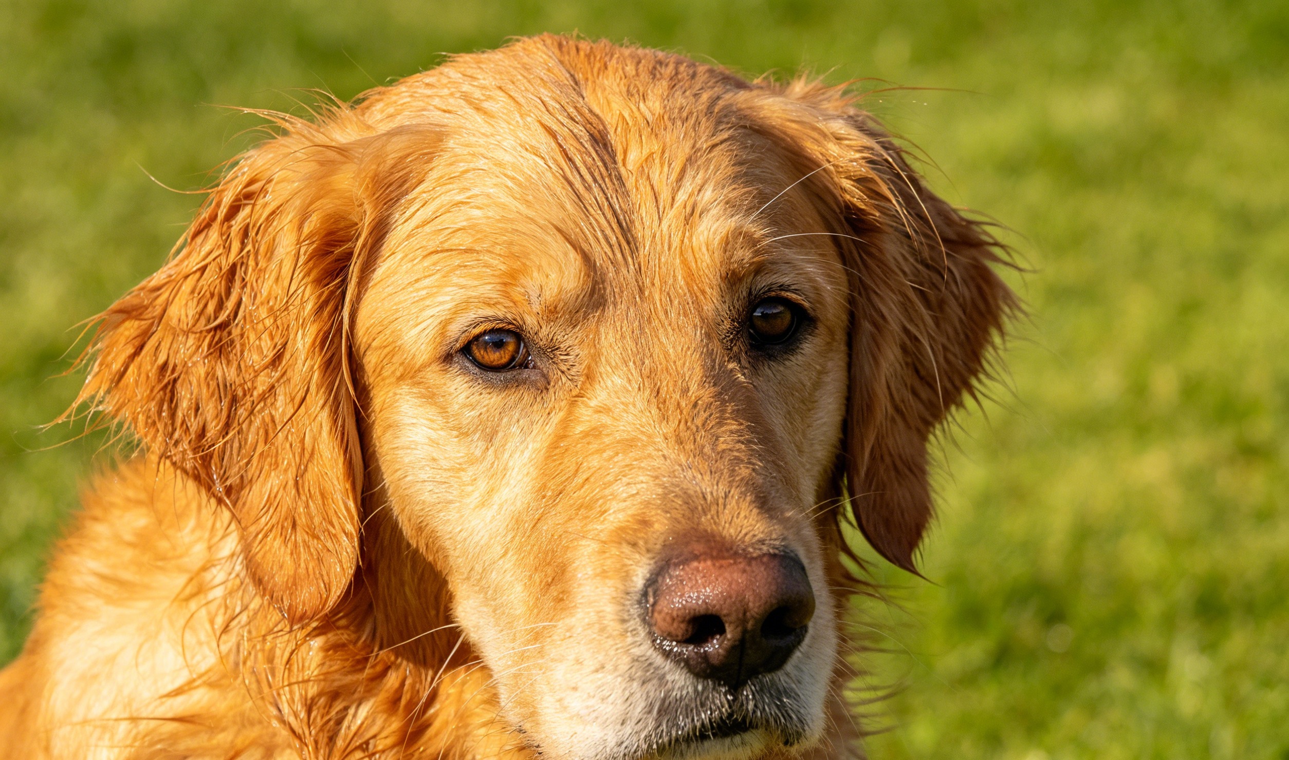 Adult Golden Retriever with the breed's broad head, soft eyes, and feathered golden coat