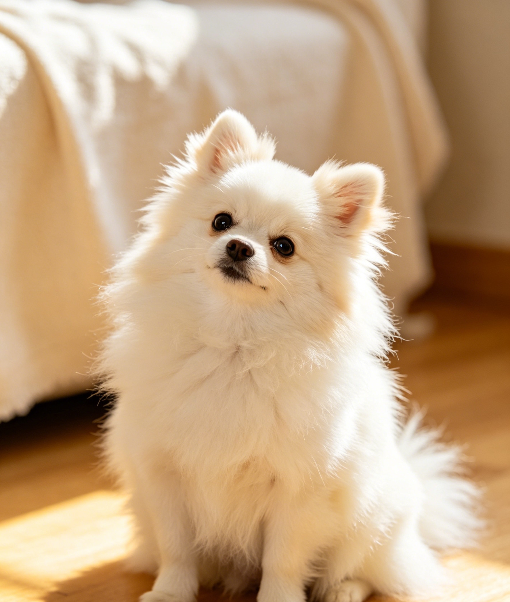 Orange Pomeranian with a thick double coat and a fox-like face
