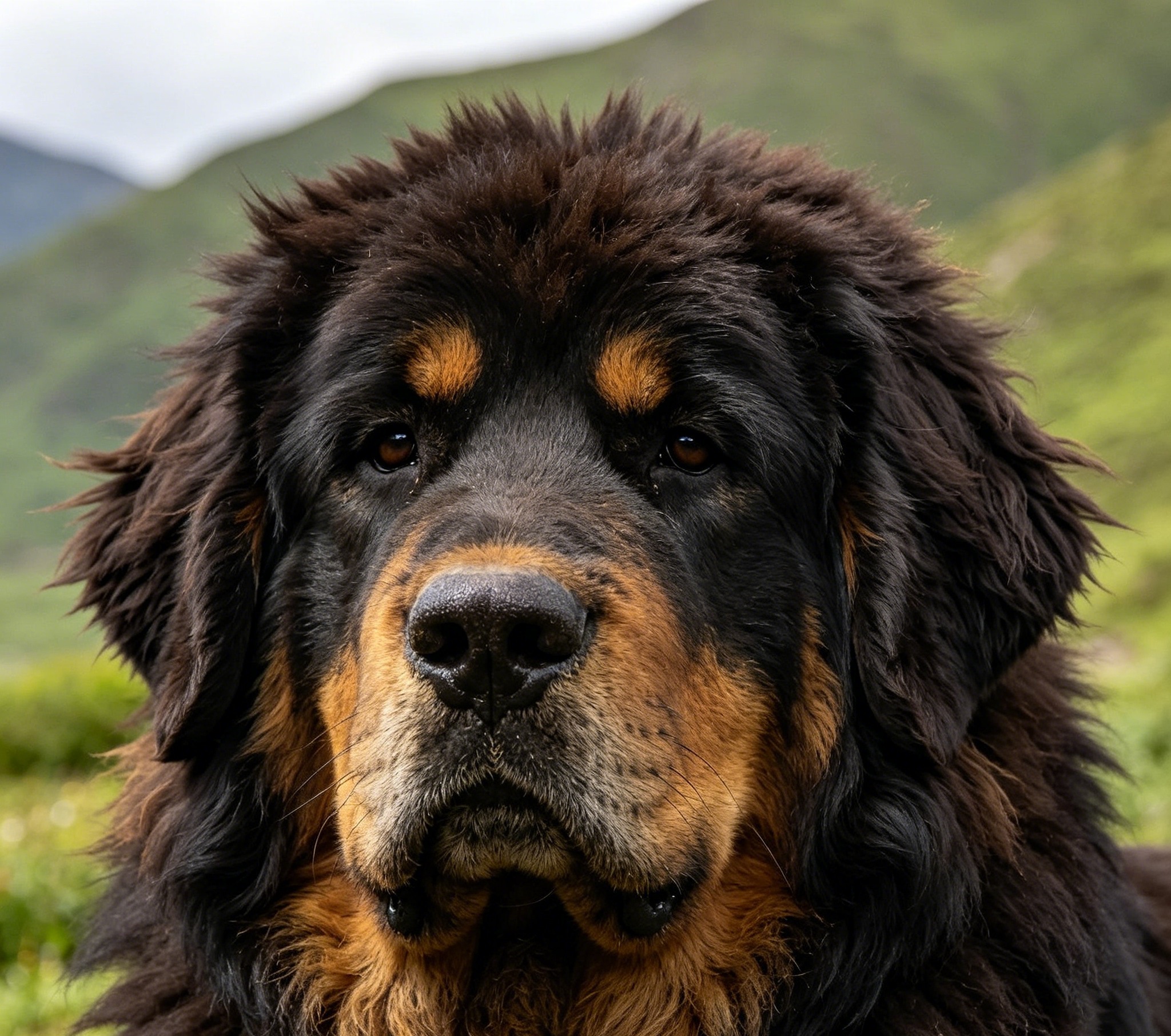 Adult Tibetan Mastiff with a thick lion-like mane and a calm, dignified expression