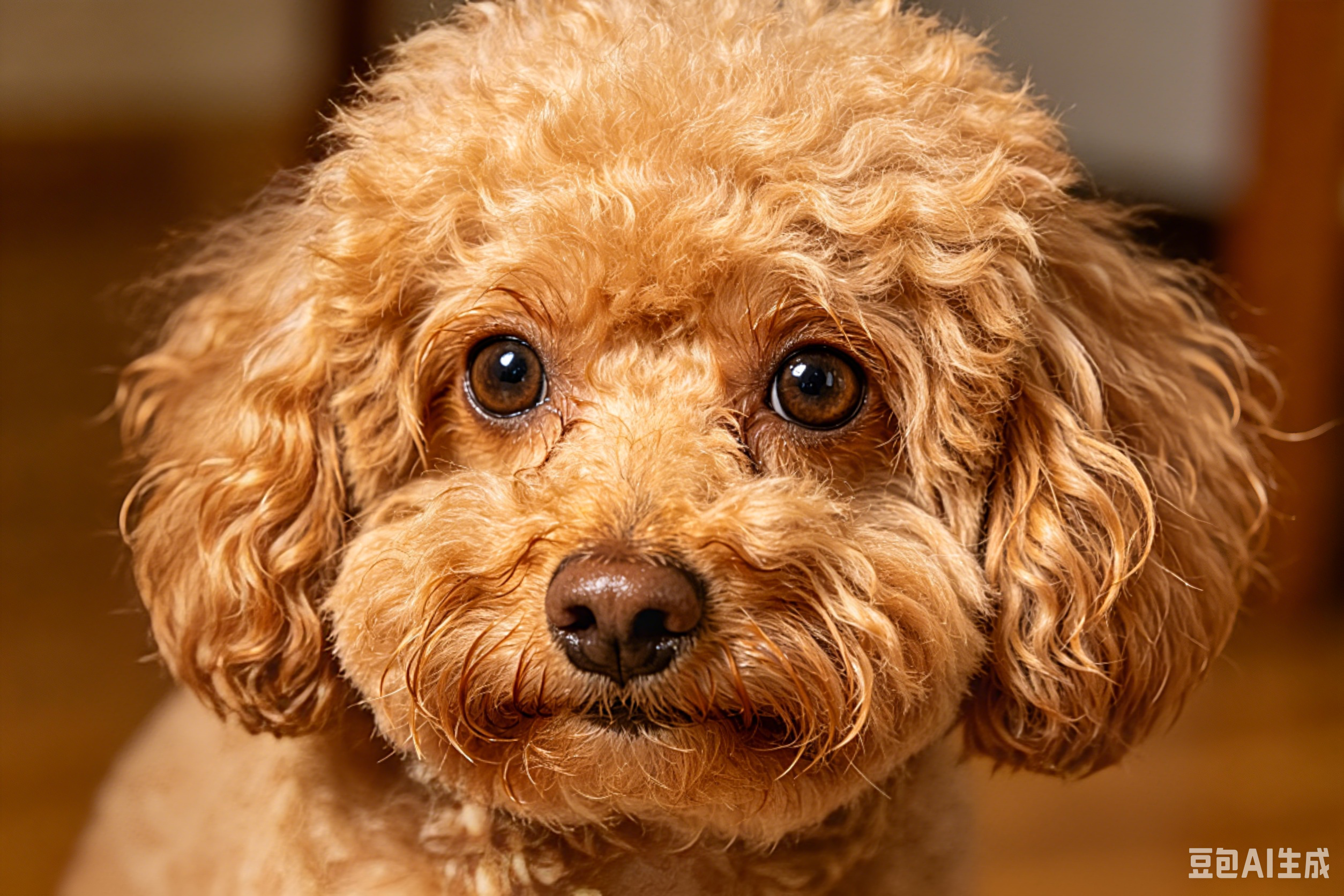Adorable Toy Poodle close-up with curly fur