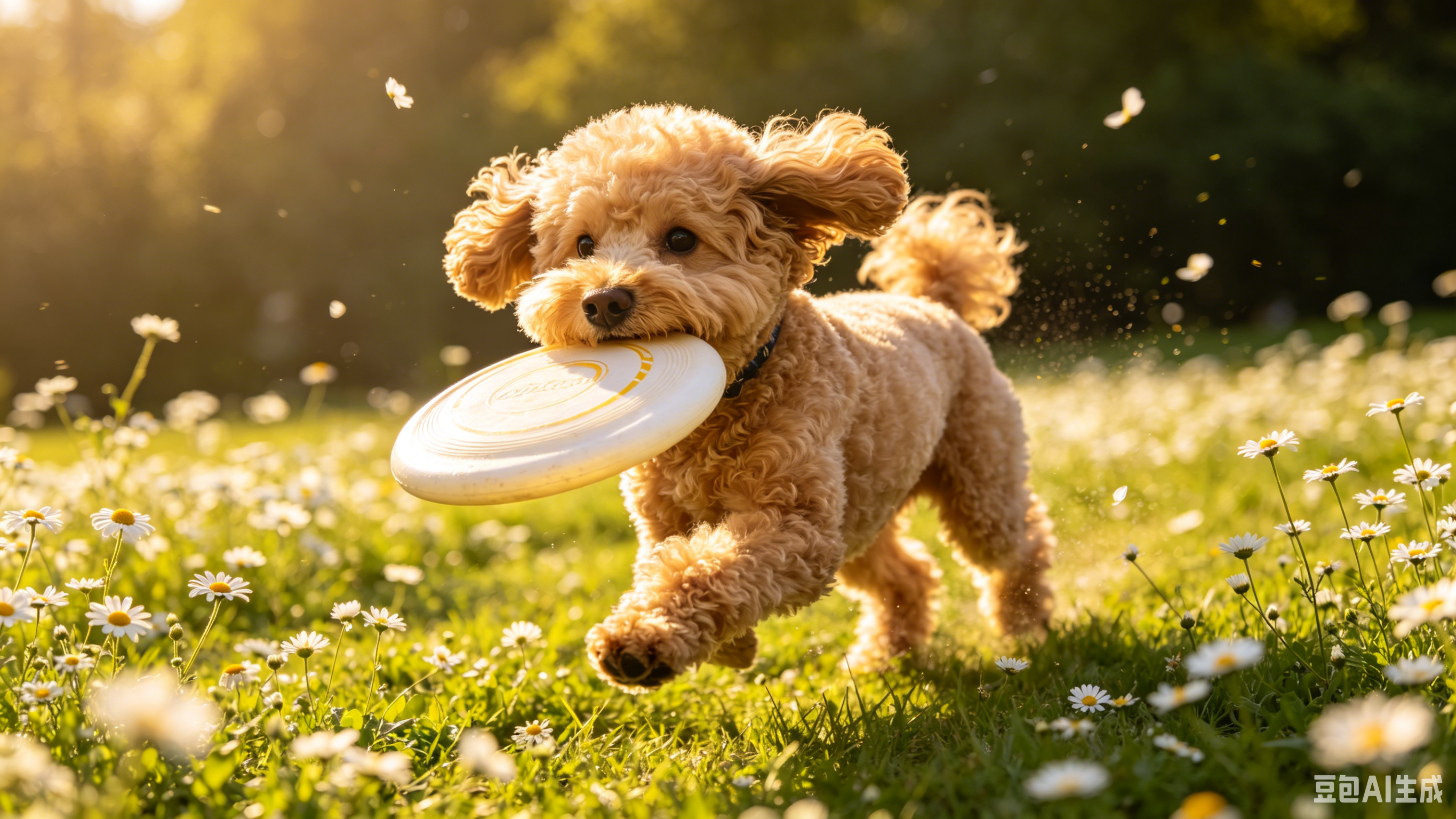 Toy Poodle running and playing outdoors happily